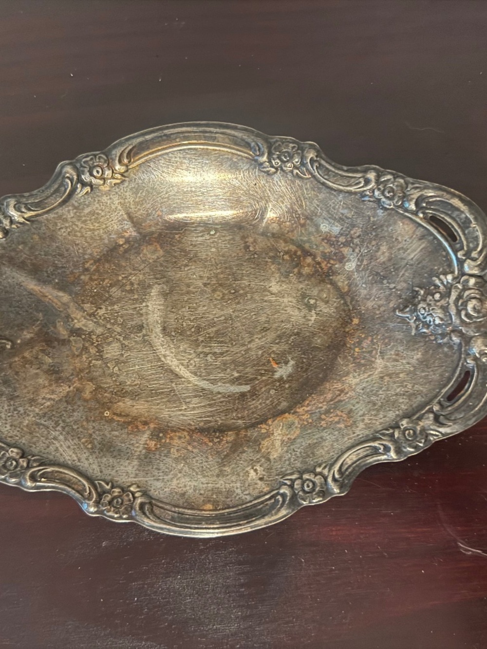 Vintage Ornate Silver Plated Serving Tray - Baroque Floral Distressed Tray